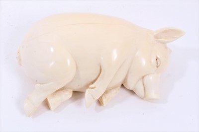 Lot 788 - Large Victorian carved ivory sleeping “Lucky Pig”. Unmarked. 14cm overall length.