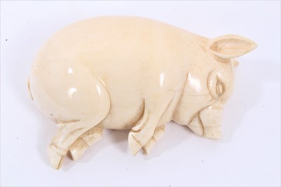 Lot 789 - Victorian carved ivory sleeping “Lucky Pig”, underside signed Lucky Pig, Barratt & Son, 9 Old Bond Street, W1. 11.7cm overall length.