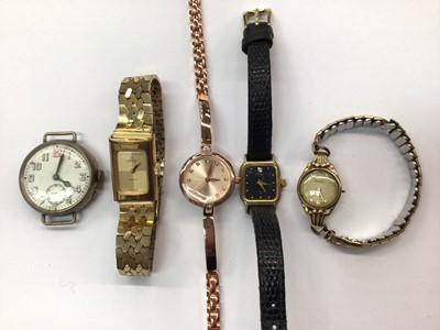 Lot 665 - Ladies Omega De Ville gold plated wristwatch, ladies Rotary 9ct gold cased wristwatch, WWI period silver cased watch etc