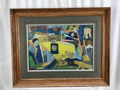 Lot 383 - W. Farley (fl.c. 1930) oil on canvas - Circus landscape, inscribed verso 'W. Farley 1959', 55.5cm x 38cm, framed
