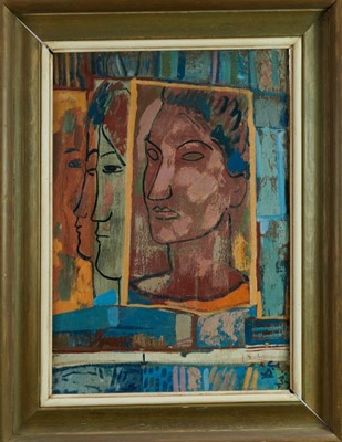 Lot 1143 - Allan Walton (1891-1948) oil on canvas - portraits, signed with initials lower right and dated 1937, inscribed verso 'Allan Walton 1937', 38.5cm x 55cm, framed.