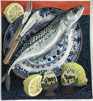 Lot 1246 - *Dione Page (1936-2021) gouache on paper - 'A Mackerel', signed titled and dated '08, 24.5cm x 27cm, unframed.