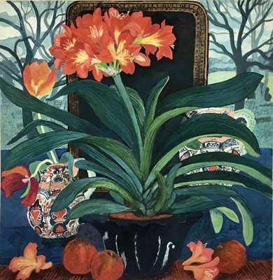 Lot 1243 - *Dione Page (1936-2021) gouache and pastel on paper laid on card - still life with Amaryllis