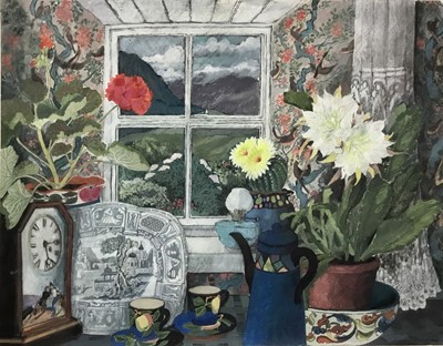 Lot 1245 - *Dione Page (1936-2021) gouache and pastel on paper laid on card - 'Killarney Cottage view', signed titled and dated '94, 77cm x 59cm, unframed.