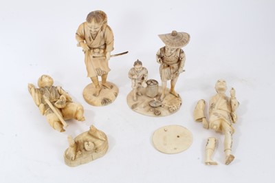 Lot 767 - Four Japanese carved ivory okimonos, with losses, the tallest 18cm high