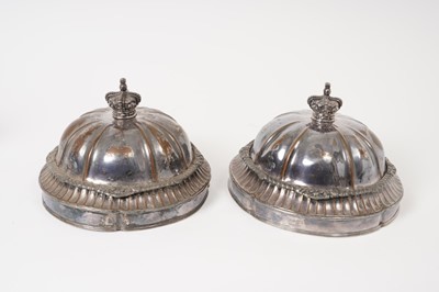 Lot 323 - Pair of Sheffield plate domed covers with silver coronet finias and a silver plated tankard