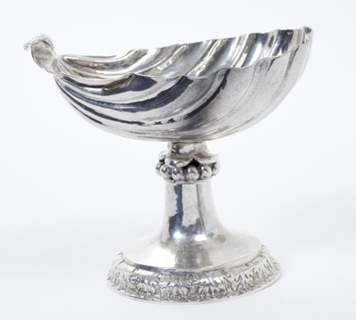 Lot 266 - 17th century Liège silver shell incense holder and 19th century Russian silver spoon.