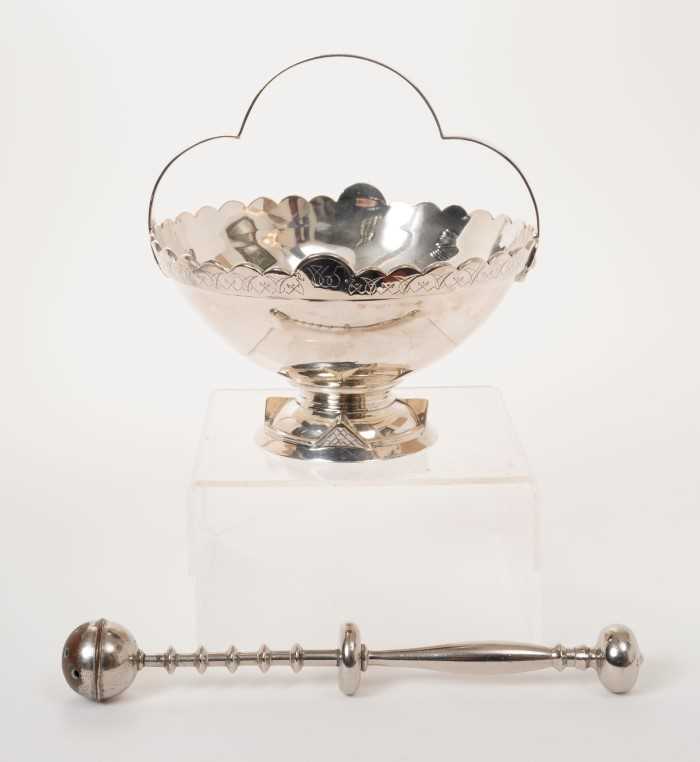 Lot 274 - 19th century silver plated holy water dish and sprinkler