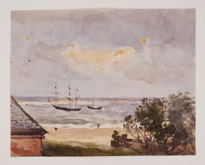 Lot 1205 - Thomas Churchyard (1798-1865) watercolour - shipping off the coast, inscribed 'Laura' verso, 9.5cm x 12.5cm, unframed 
Provenance: part of an album purchased by the late Edward Packard from Arnott...