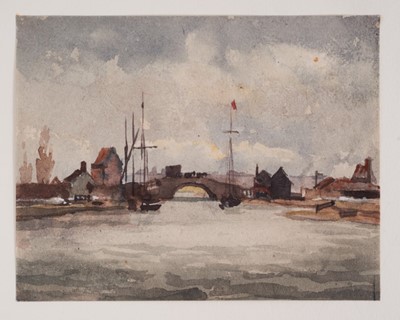 Lot 1210 - Thomas Churchyard (1798-1865) watercolour - bridge over the river, 9.5cm x 12.5cm, unframed