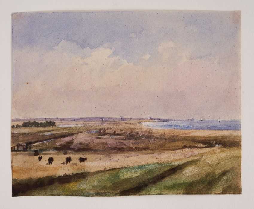 Lot 1211 - Thomas Churchyard (1798-1865) watercolour - At Aldeburgh, inscribed to paper backing mount, 10cm x 12.5cm, unframed