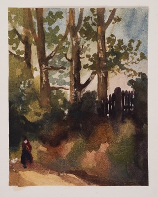 Lot 1214 - Thomas Churchyard (1798-1865) watercolour - figure in a rural lane, 12.5cm x 9.5cm, unframed