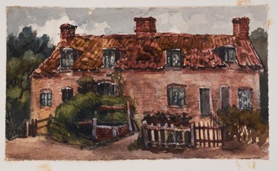 Lot 1215 - Thomas Churchyard (1798-1865) watercolour - Melton Cottages, inscribed to paper backing mount, 9cm x 15.5cm, unframed