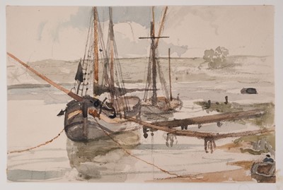 Lot 1216 - Thomas Churchyard (1798-1865) watercolour and charcoal - fishing boats at anchor, 15.5cm x 23cm, unframed