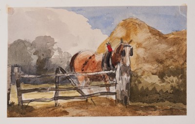 Lot 1222 - Thomas Churchyard (1798-1865) watercolour - cart horse at a gate, 8.5cm x 13.5cm, unframed