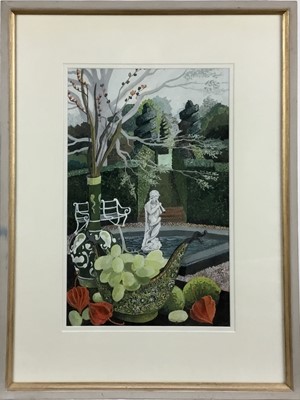 Lot 1241 - *Dione Page (1936-2021) gouache and pastel on paper - 'The Flute Player', signed and dated behind mount, 24cm x 38cm, in glazed frame.