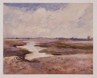 Lot 1223 - Thomas Churchyard (1798-1865) watercolour - East Anglian marshes, indistinctly inscribed to paper backing mount, 10cm x 12.5cm, unframed