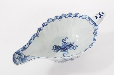 Lot 98 - A Bow large sauce boat, painted in blue with the Desirable Residence pattern, circa 1760