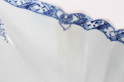 Lot 182 - A Bow large sauce boat, painted in blue with the Desirable Residence pattern, circa 1760