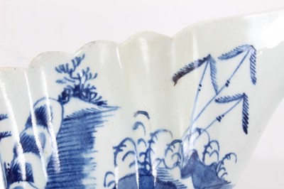 Lot 182 - A Bow large sauce boat, painted in blue with the Desirable Residence pattern, circa 1760