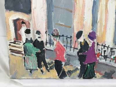 Lot 94 - *John Hanbury Pawle (1915-2010) oil on canvas - ‘Sunday Mass’ France, signed, titled verso, 50.5cm x 46cm, unframed