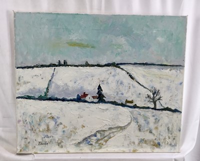 Lot 95 - *John Hanbury Pawle (1915-2010) oil on canvas - winter landscape, signed, 61cm x 51cm, unframed