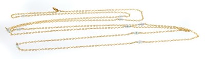 Lot 401 - Early 20th century French 18ct gold and opal guard chain with opal and cut crystal rondels, French control marks.