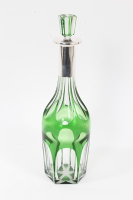 Lot 91 - Good quality Art Deco silver mounted green cased and cut glass decanter with silver mounts. Hallmarked London 1934. Made by Army & Navy Stores Ltd.