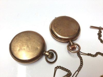 Lot 169 - 9ct gold rope twist necklace, two gold plated full hunter pocket watches and watch chain