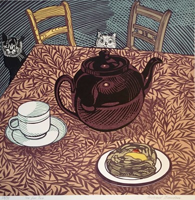 Lot 1187 - *Richard Bawden RWS NEAC RE (b.1936) print - 'Tea for Two', signed and numbered 38/75, 45cm x 45cm unframed