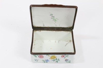 Lot 145 - 18th century German enamel rectangular snuff box, painted with flowers, circa 1760
