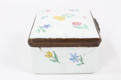 Lot 172 - 18th century German enamel rectangular snuff box, painted with flowers, circa 1760