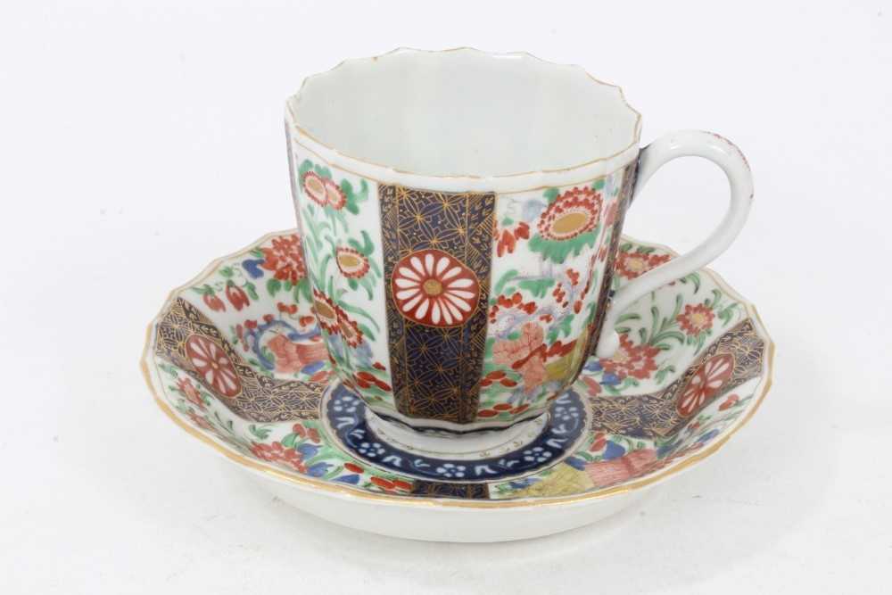 Lot 123 - A Worcester coffee cup and saucer, in the Rich Queen's pattern, circa 1770