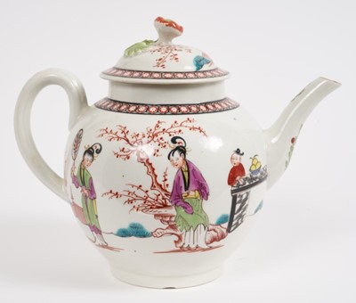 Lot 127 - A Worcester teapot and cover, circa 1770, painted in Chinese style, circa 1770
