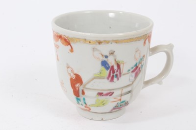 Lot 177 - A Chinese famille rose coffee cup and a saucer, and a Chinese tea bowl and saucer, decorated with the Stag Hunt patter