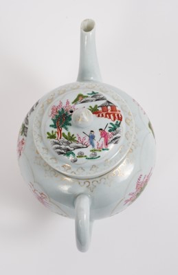 Lot 130 - A rare Chaffer's Liverpool teapot and cover, painted with the Stag Hunt pattern, circa 1760