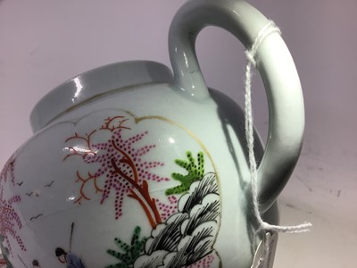 Lot 130 - A rare Chaffer's Liverpool teapot and cover, painted with the Stag Hunt pattern, circa 1760