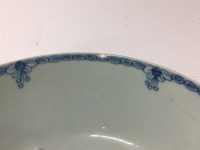 Lot 142 - A rare Worcester blue and white bowl, in the Heron on a Floral Spray pattern, circa 1756