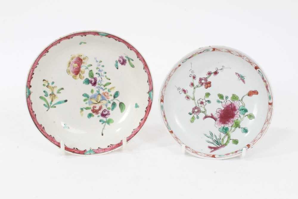 Lot 85 - Two Liverpool saucers, decorated in Chinese famille rose style