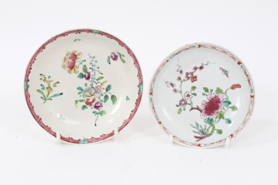 Lot 138 - Two Liverpool saucers, decorated in Chinese famille rose style