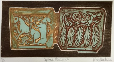 Lot 1198 - *Valerie Thornton (1931-1991) two etchings - 'Capitals, Macqueville', signed and dated '82, numbered 21/40, 30cm x 16cm together with 'Autun', signed and dated '79, numbered 14/70, 12cm x 19cm