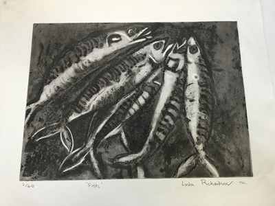 Lot 84 - Linda Richardson (Contemporary) nine signed prints - 'Fish', A/P, 43.5cm x 32cm, 'Ewe', A/P, 43cm x 32cm , 'Anemones', A/P, 26cm x 37cm, 'Landscape I' 3/50, 24cm x 21.5cm, 'Pots...