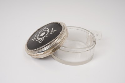 Lot 372 - A silver and tortoiseshell topped circular glass jar