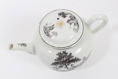 Lot 163 - A Worcester teapot and cover, printed by Robert Hancock with The Tea Party (number two) and La Diseuse d'Aventure, circa 1765-70