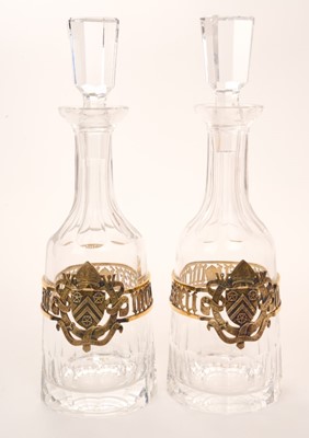 Lot 390 - Pair good quality silver gilt mounted 'Winchester College' Waterford Crystal decanters and stoppers