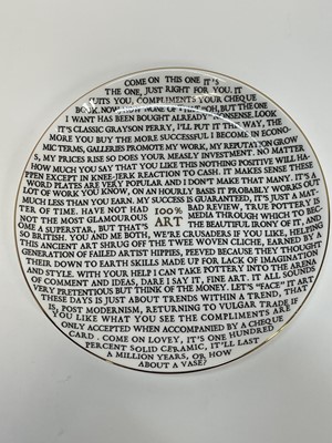 Lot 1289 - *Grayson Perry RA (b.1960) '100% Art Plate', 2020, fine china plate, with artist's seal printed to base, produced for The Sainsbury Centre, Norwich, diameter 21cm