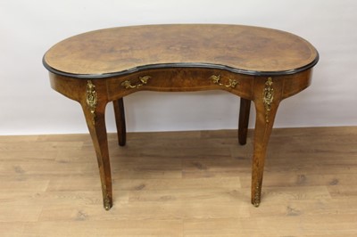 Lot 1376 - Good quality late Victorian figured walnut kidney shaped desk, by W & S Mares, 21 Lower Belgrave St., with frieze drawer and ormolu mounted cabriole legs, stamped to drawer, 120cm wide x 58cm deep...