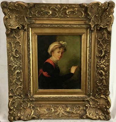 Lot 147 - 19th century-style oil on board - portrait of a female artist, in gilt frame