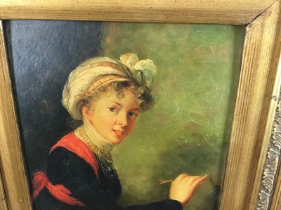 Lot 147 - 19th century-style oil on board - portrait of a female artist, in gilt frame