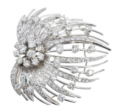 Lot 411 - Diamond spray brooch, the firework design with brilliant cut diamonds in 18ct white gold setting, estimated total diamond weight approximately 1.5cts. Approximately 40mm.